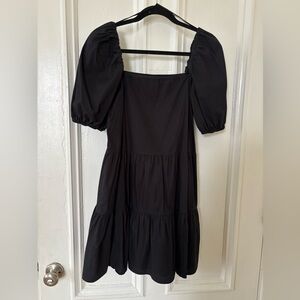 H&M Black Square Neck Puff Sleeve Dress